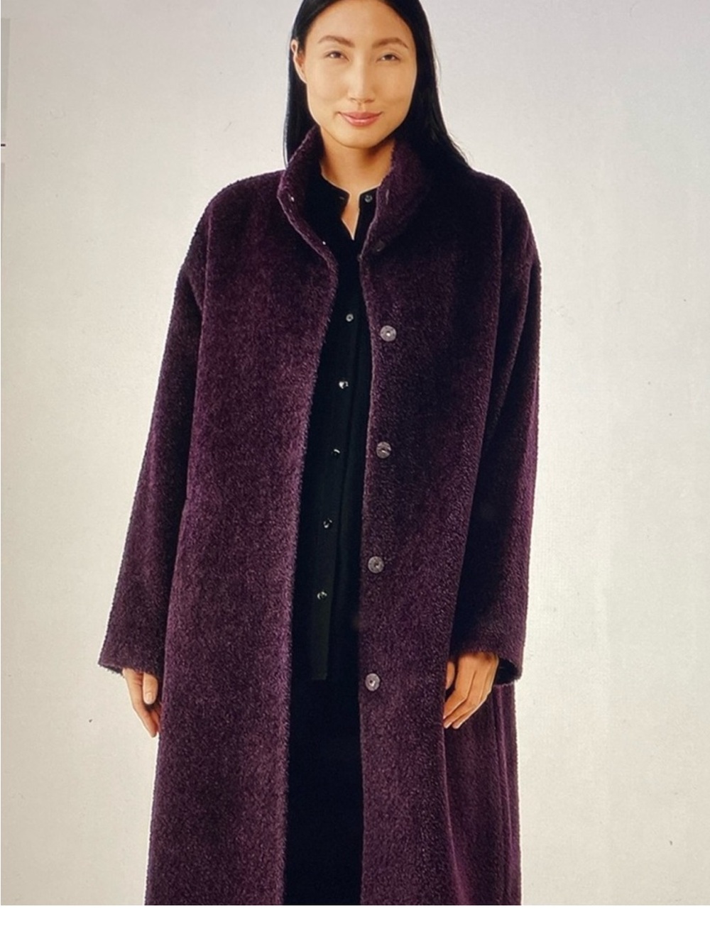 Plush Longline Coat in Deep Plum